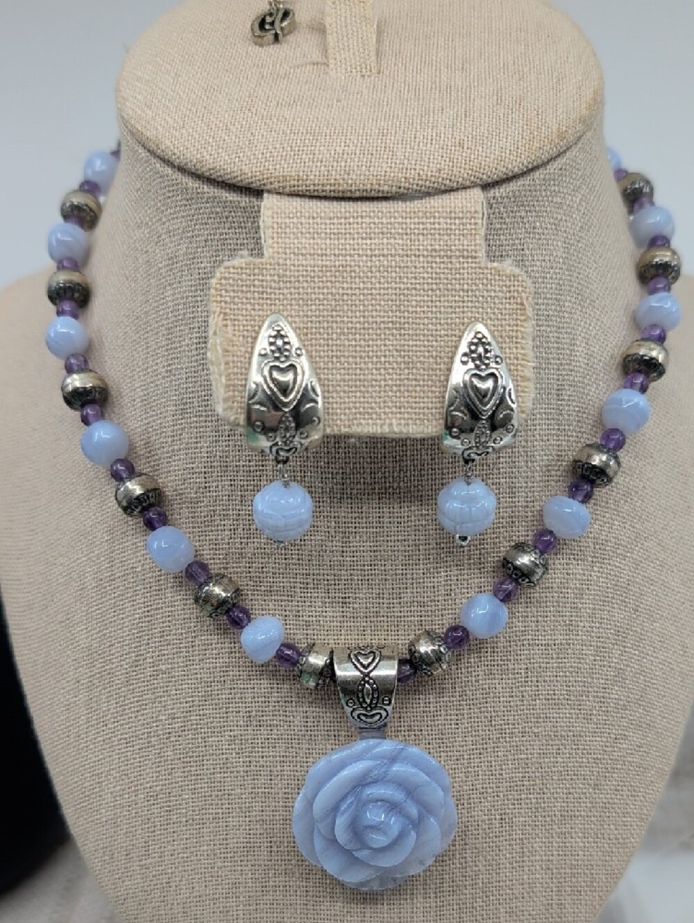 Necklace Earring Set Carolyn Pollack Sincerely Southwest 925 Blue Lace Agate